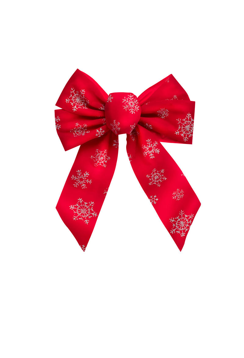 6064 - Glittering Snowflake Bow, Red & Silver – 5 Loop, 10" x 13"
