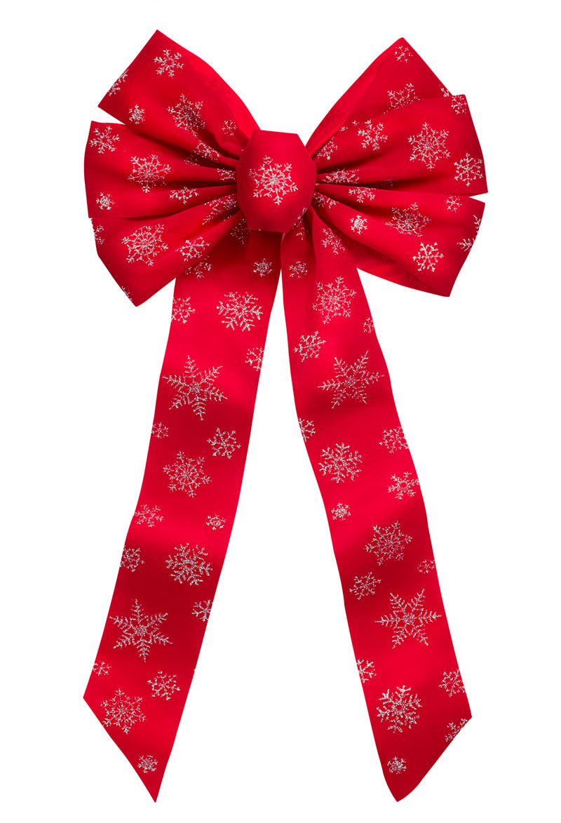 6066 - Glittering Snowflake Bow – Red Velvet & Silver Glitter