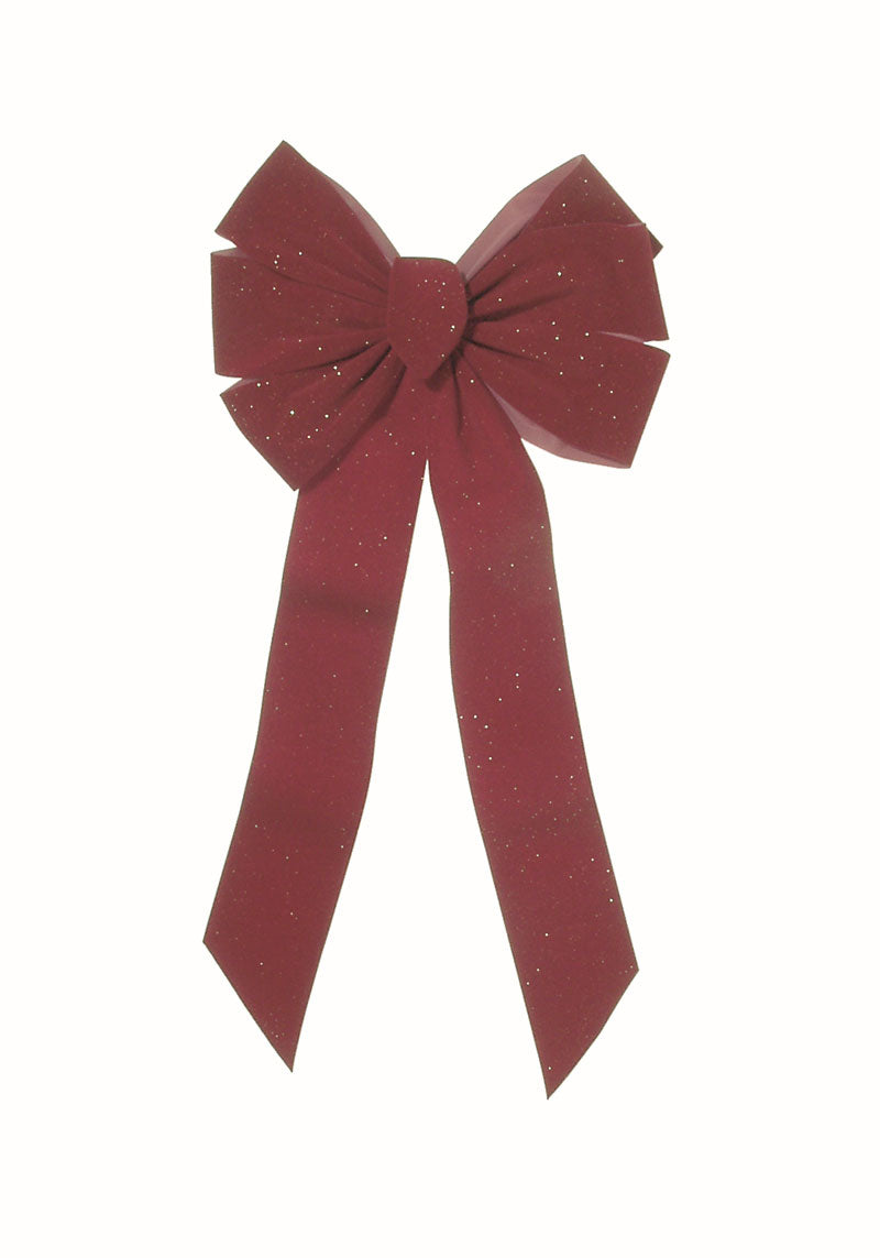6077 - Burgundy Velvet Glittered Bow – 7 Loop, 12" x 26"
