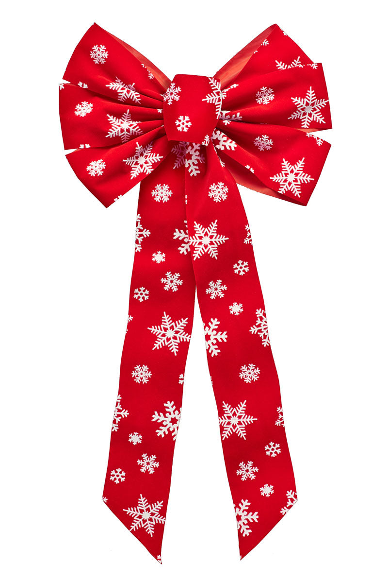 6083 - Red Velvet Bow with White Velvet Snowflakes – 7 Loop, 12" x 26"