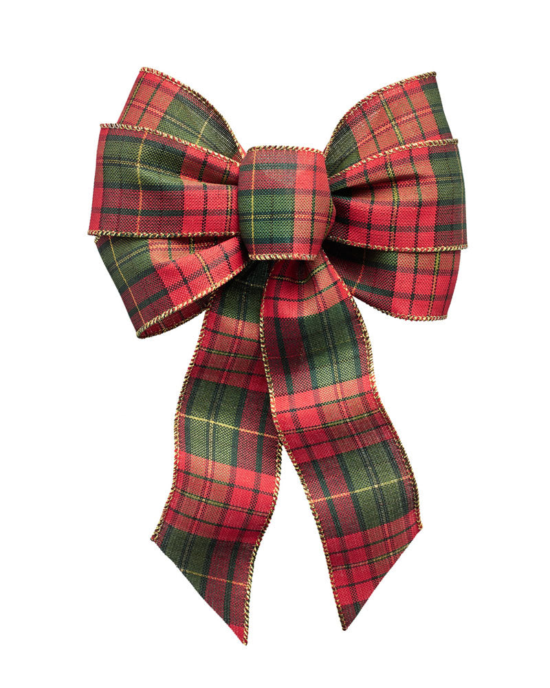 6123 - Red/Green/Black Plaid Bow with Gold Highlights – 7 Loop, 8.5" x 14"