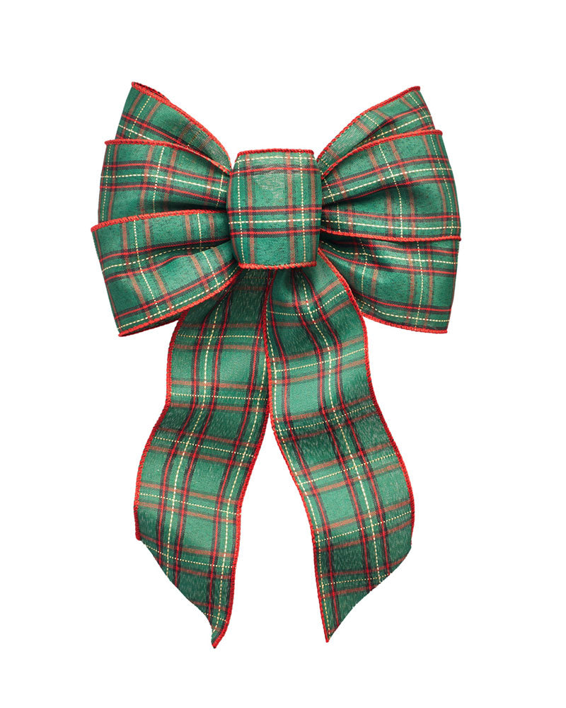6156 - Red/Green Plaid Bow with Beige Highlights – 7 Loop, 8.5" x 14"
