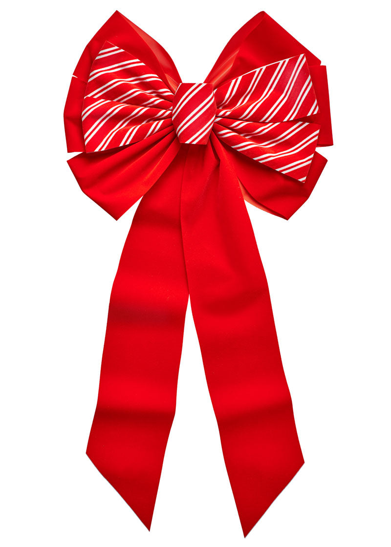 6597 - Deluxe Red Velvet Bow with Candy Cane Stripes – 11 Loops, 14"x28"