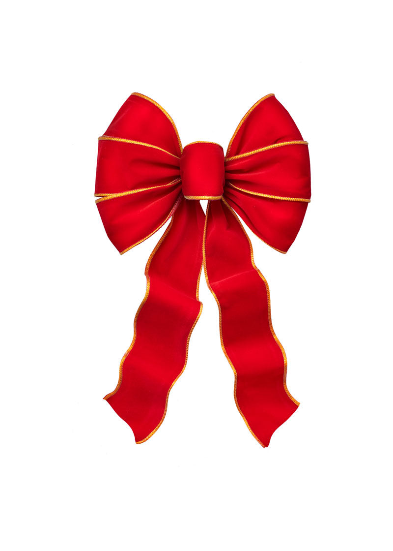 6910 - Red Velvet w/ Gold Braid Edge Deluxe Wired Bow – 7 Loop, 10" x 18"