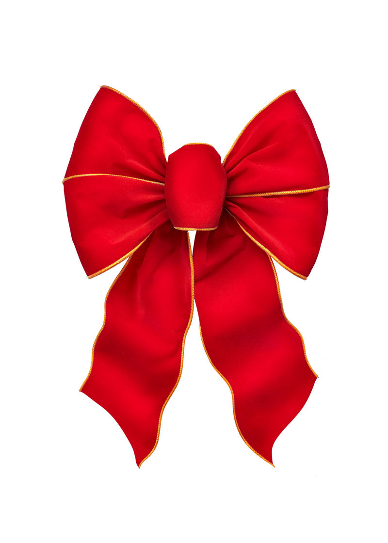 6912 - Red Velvet with Gold Braid Edge Deluxe Wired Bow – 5 Loops, 12"x18"