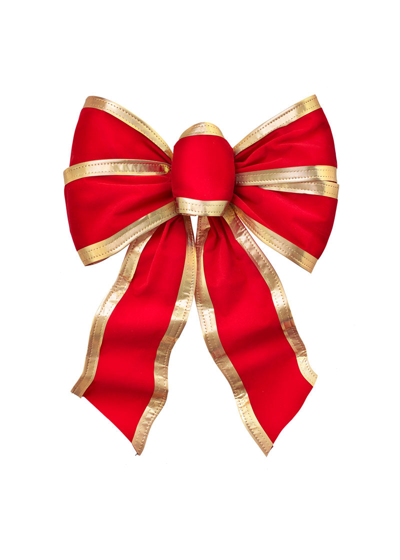 7401 - Red Velvet with Sewed Gold & Wired Edge Deluxe Bow – 5 Loop, 12" x 18"