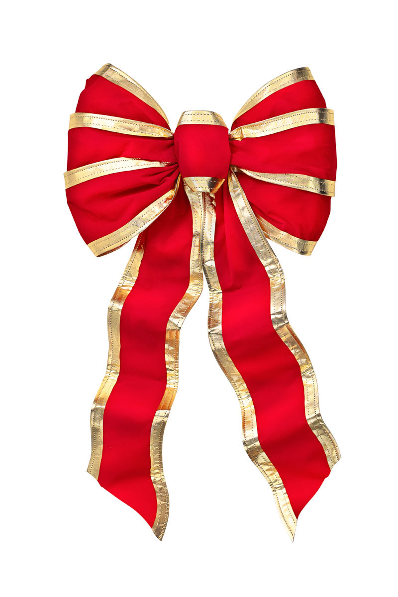 7402 - Red Velvet with Sewed Gold & Wired Edge Deluxe Bow – 7 Loop, 14" x 28"