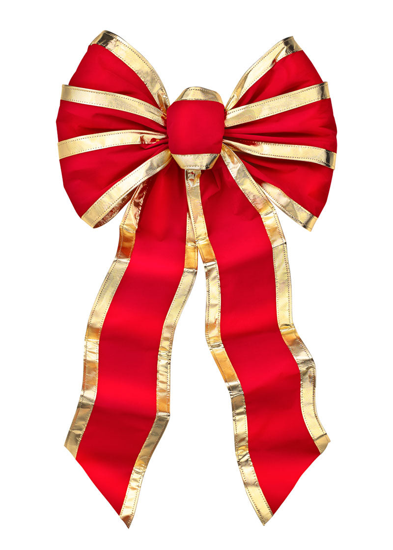 7403 - Red Velvet with Sewed Gold & Wired Edge Deluxe Bow – 7 Loop, 18" x 35"