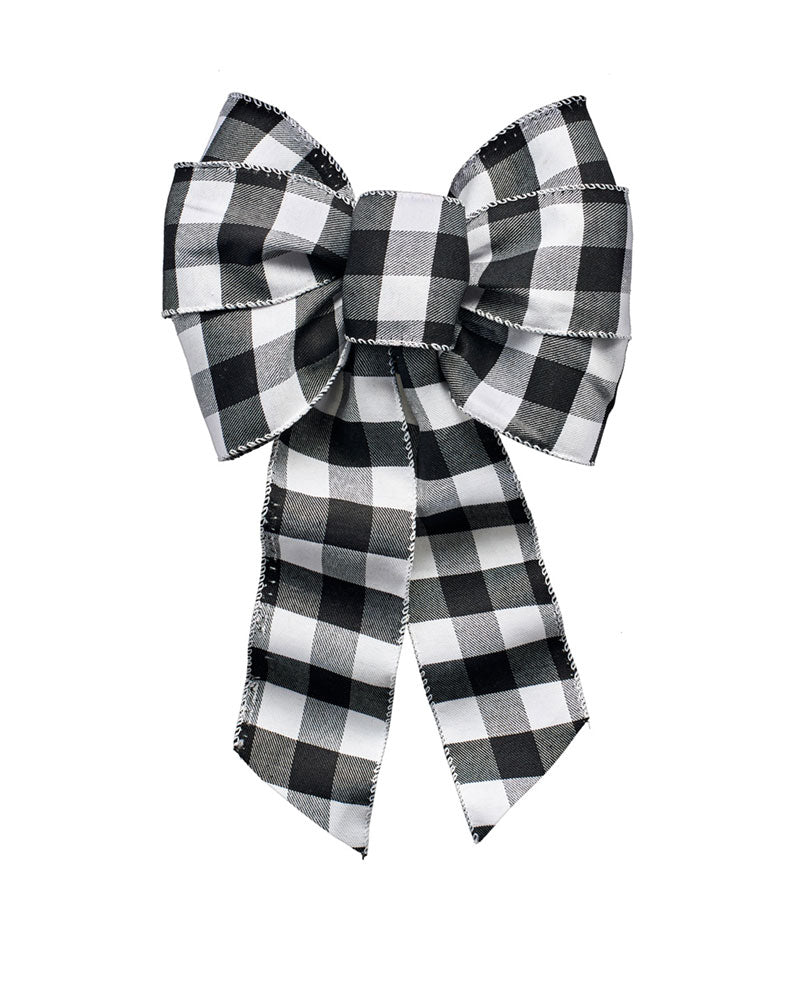 7444 - Buffalo Plaid Wired Black and White Bow – 7 Loops, 8.5"x14"