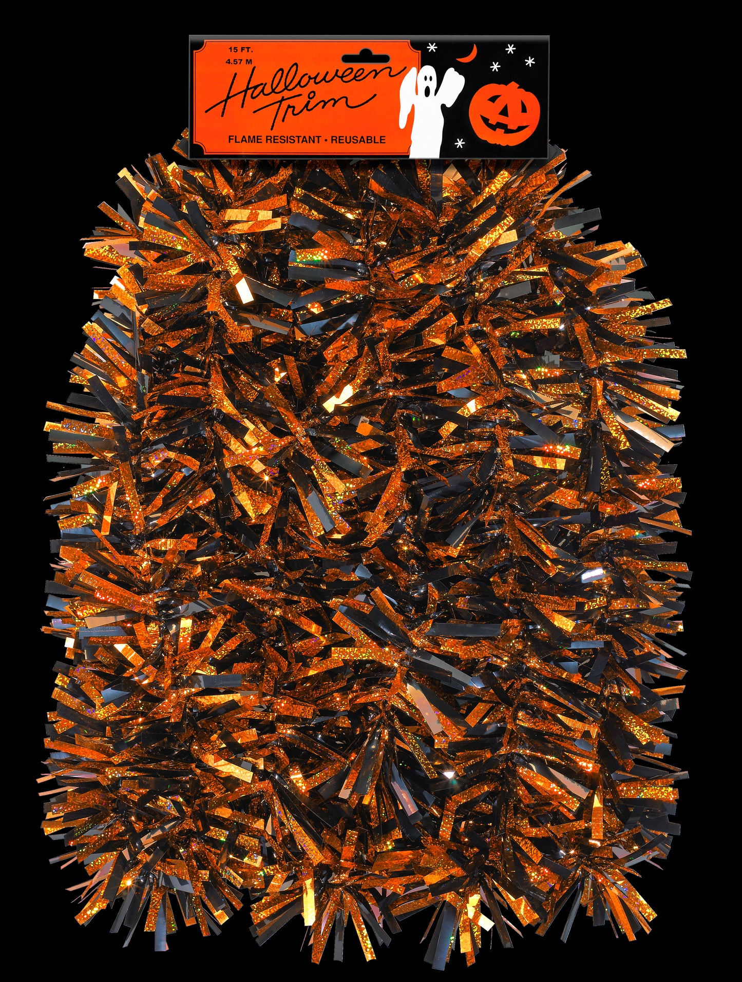 7605 Halloween Garland 4"x15' Holographic Orange/Black
