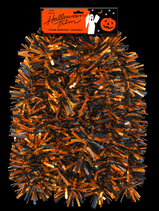7605 Halloween Garland 4"x15' Holographic Orange/Black