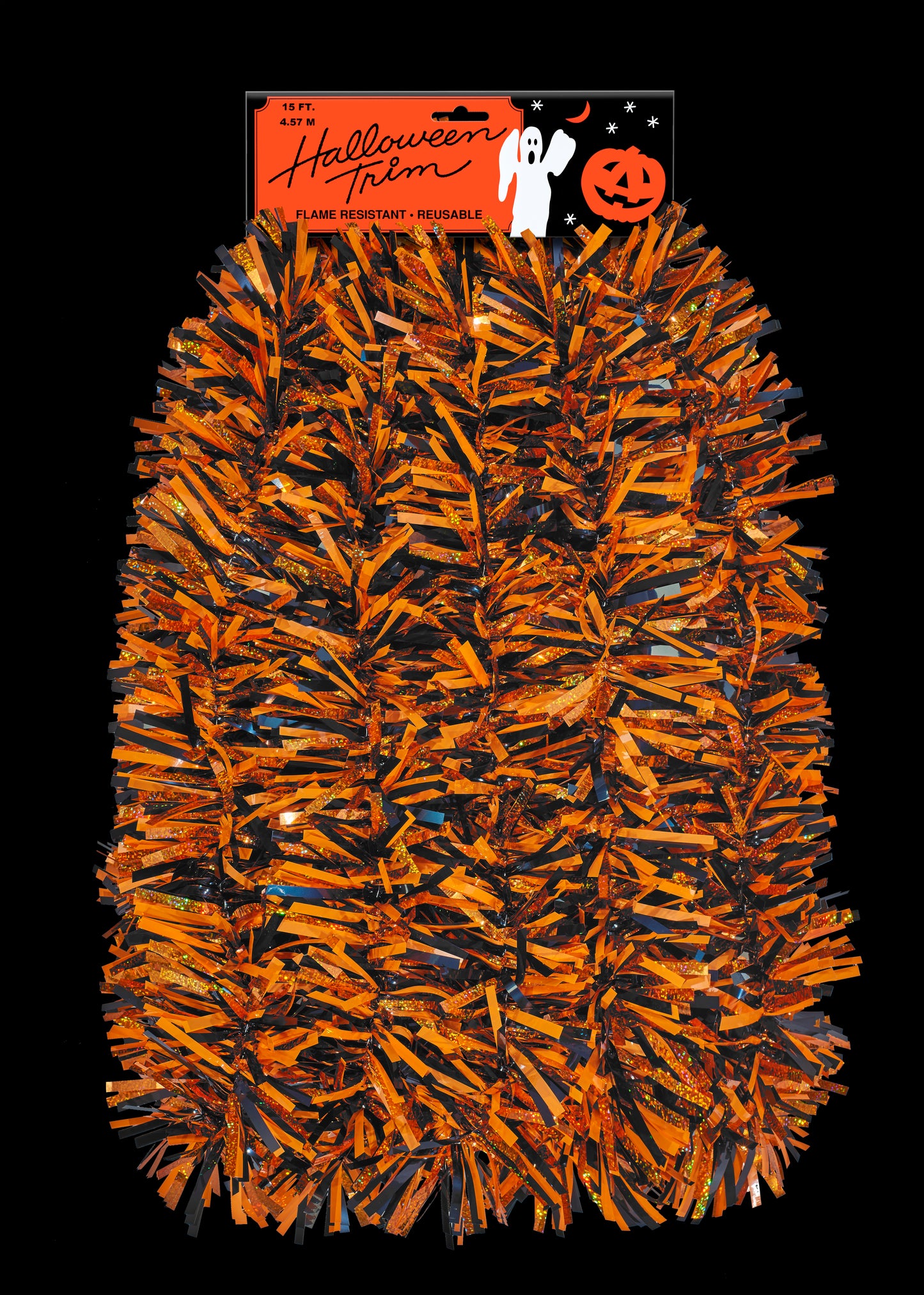 7606 Halloween Garland 4"x 15' Holographic Orange/Black/Orange